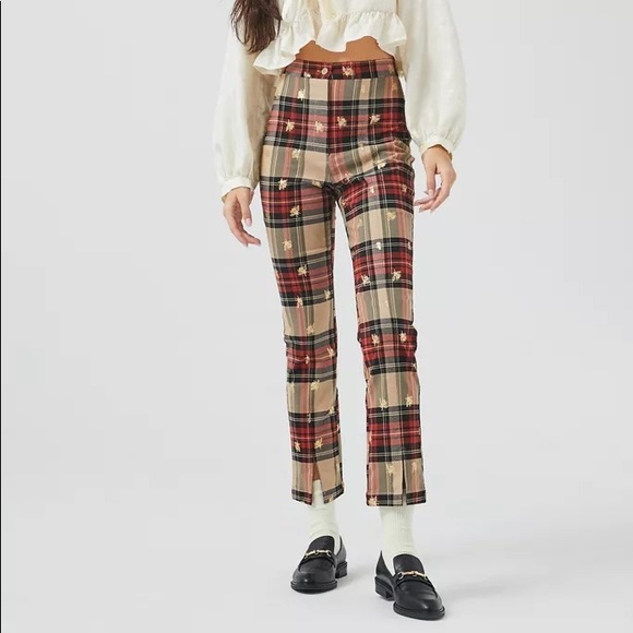 Urban Outfitters Pants - Urban Outfitters Plaid High-Rise Straight-Leg Pants in Red, Tan, Black